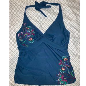 Athleta halter underwire teal tankini swim top 34D/DD